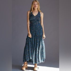 MAEVE HALTER-NECK RUCHED MAXI DRESS Sz M